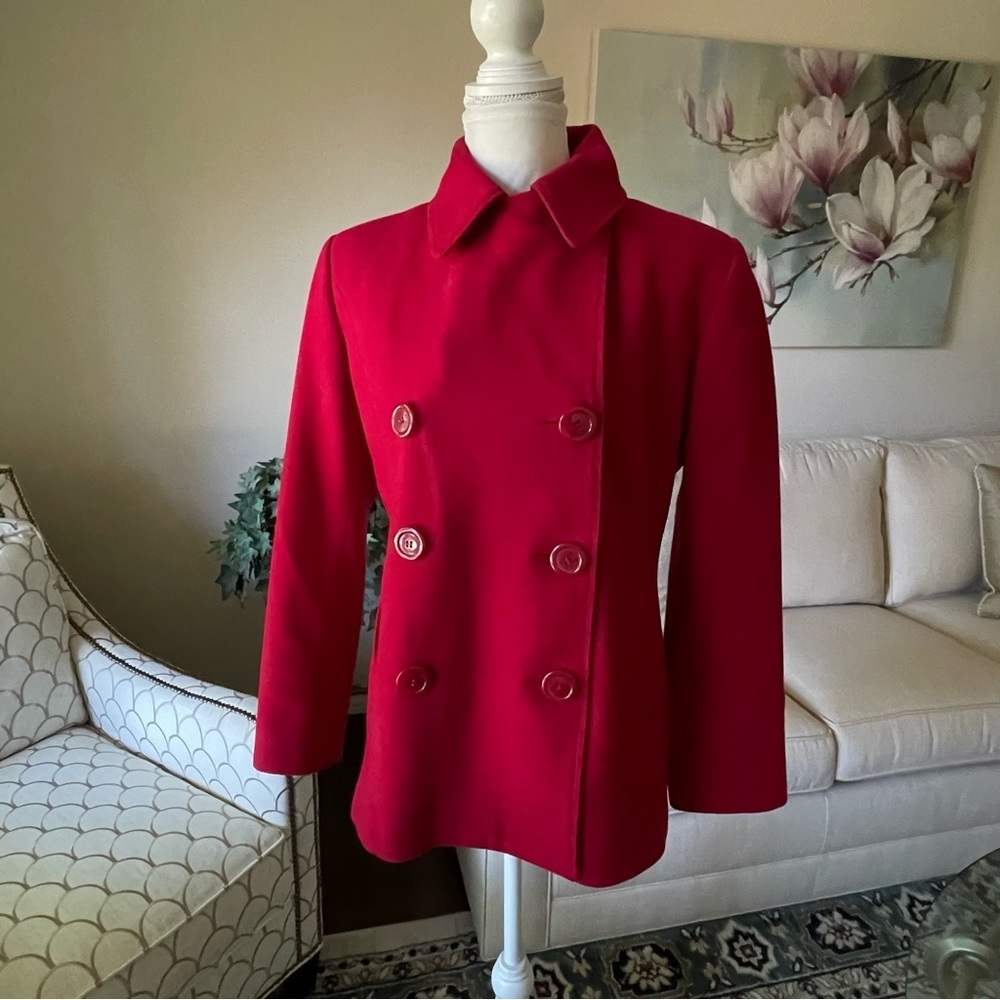 St. John’s Bay Cranberry Double Breasted Wool Pea Coat / Gloves - Picture 5 of 16